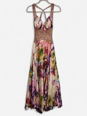 Jovani Multicolor Floral Beaded Waist Maxi Dress